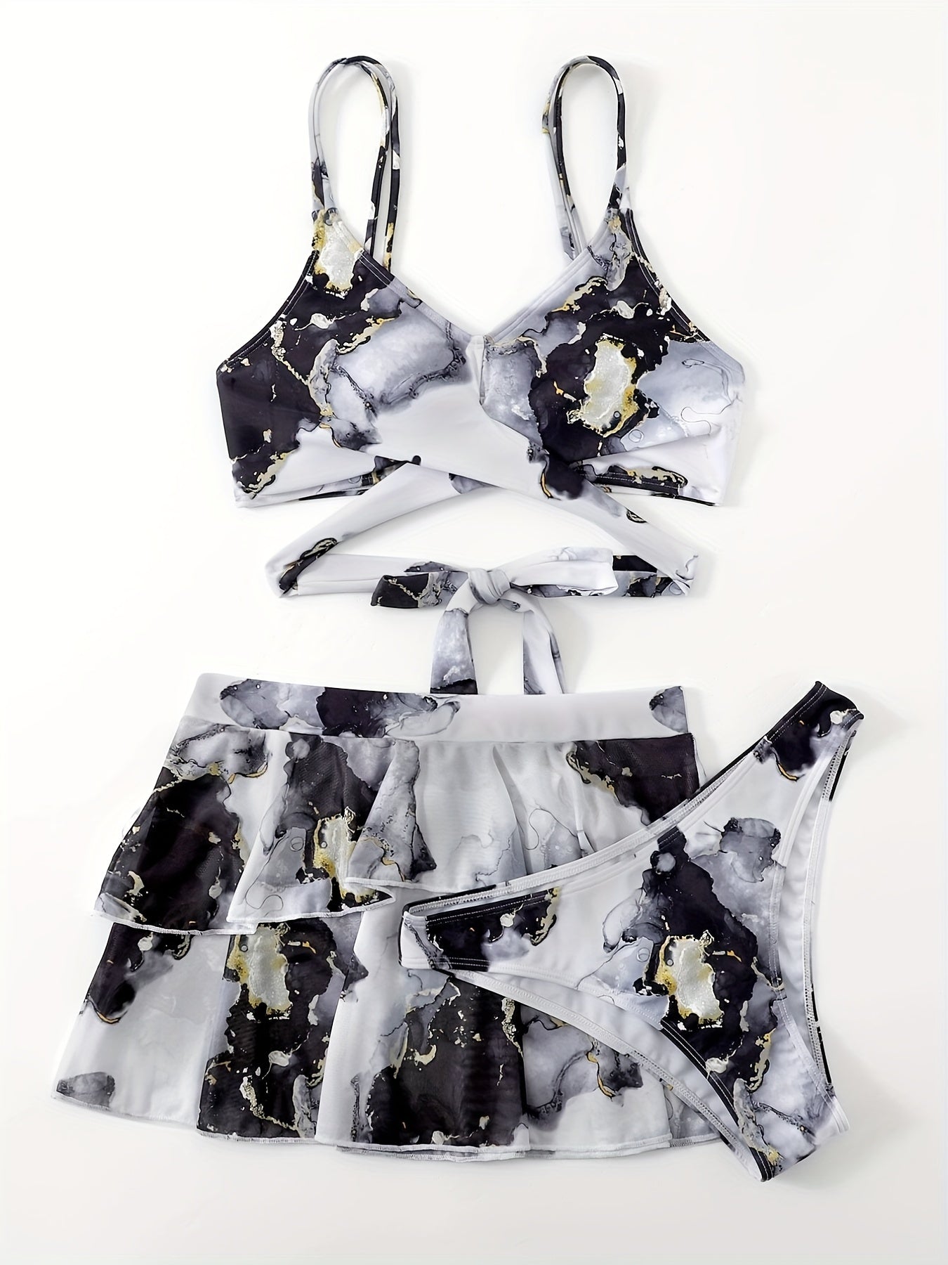 Tie Dye V Neck Bikini Set Layered Tie Back High Cut Cover Up
