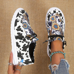 Women's Sunflower Print Canvas Shoes Lightweight Low Top Lace Up Shoes