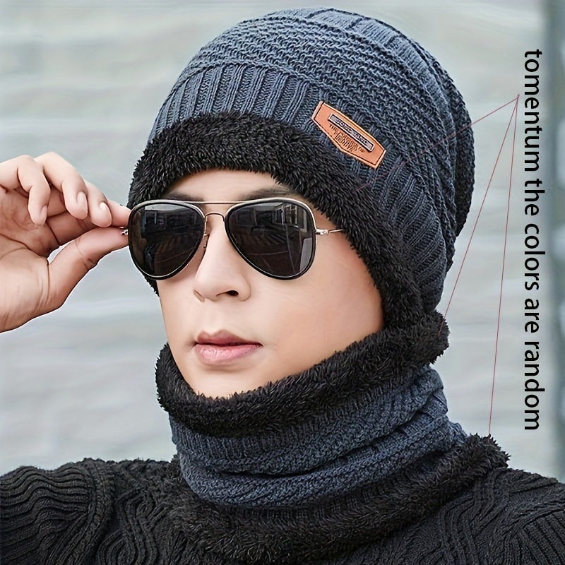 Men's Knitted Wool Cycling Hat and Scarf Set