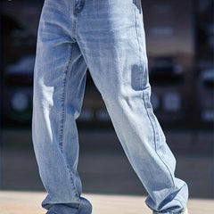 Wide Leg Distressed Denim Pants Mens Casual Street Style Jeans