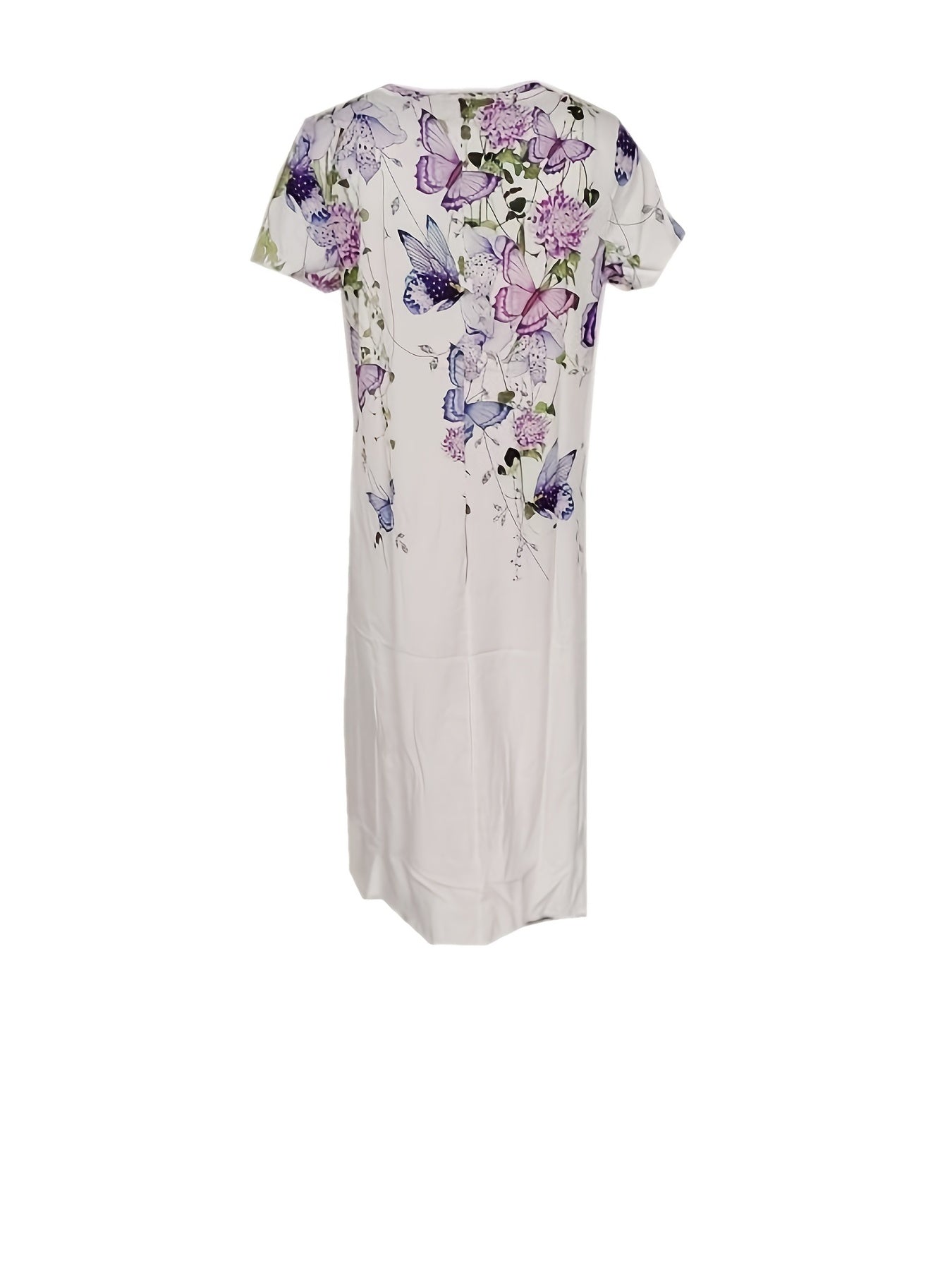 Floral Split Crew Neck Maxi Dress Short Sleeve