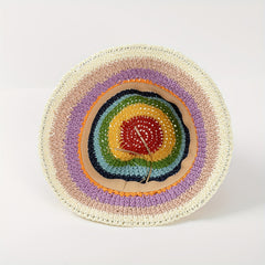 Rainbow Striped Sun Hat Boho Crochet Straw Cloche Hat LGBT Pride Bucket Hat