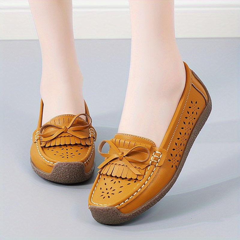 Women's Hollow Out Slip On Flat Shoes with Bowknot Details