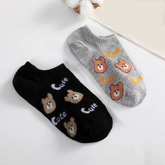 5pairs Girls Kids Bear Pattern Ankle Socks Breathable Low Cut Boat Socks