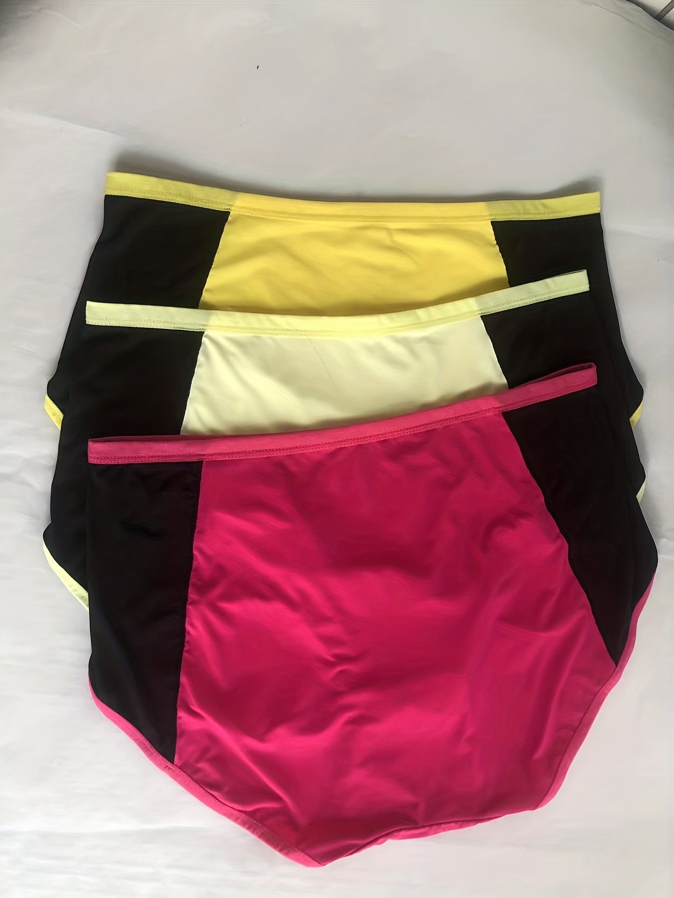 3 Pack Plus Size Panties Set Colorblock High Waisted Briefs