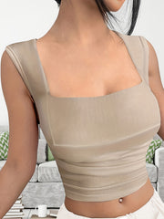 Ruched Square Neck Crop Tank Top Y2K Tank Top For Summer
