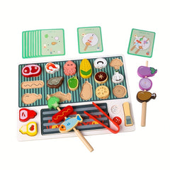 Wooden BBQ Grill Kitchen Play Toy Kids' Food Cognition Role Play Fun