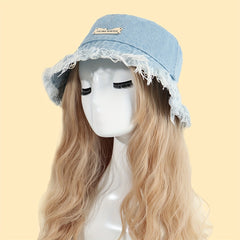 Denim Casual Bucket Hat Frayed Brim Lightweight Fisherman Cap Sunscreen