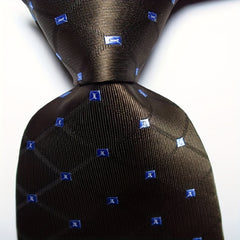 Plaid Dot Style Tie Men's Necktie Set Dark Red Brown Jacquard Woven