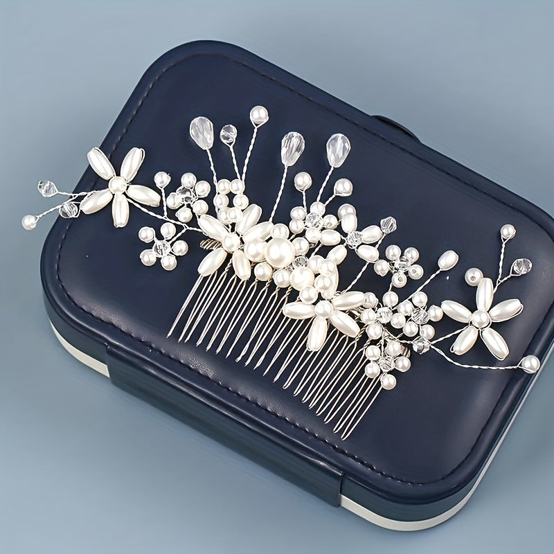 Bride Silver Wedding Hair Comb Hair Pieces Clip Pearl Rhinestones Crystal