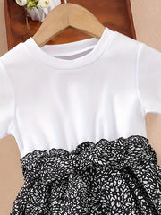Girls Leopard Print Button Belted Dress
