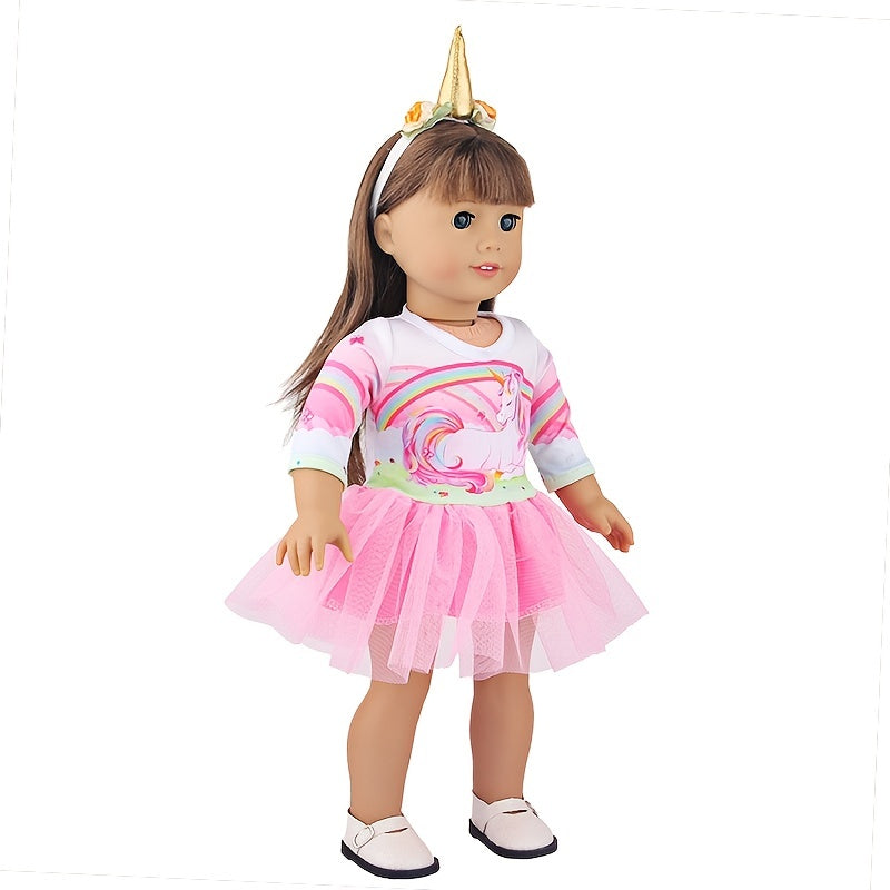 18" American Doll Unicorn Gauze Skirt Hair Band 2Pc Set Costume Accessories