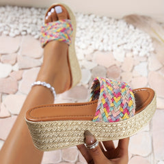 Women's Braided Platform Wedge Sandals with Non Slip Sole