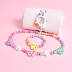 3D Rabbit Silicone Strap Girls' Cartoon Watch Set