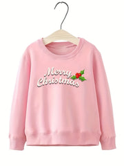 Girls Merry Christmas Pattern Sweatshirt Round Neck Long Sleeve Top