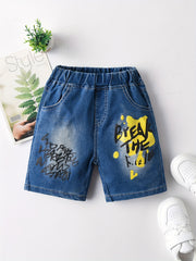 Boys Letter Graphic Denim Shorts Summer Cotton Clothes