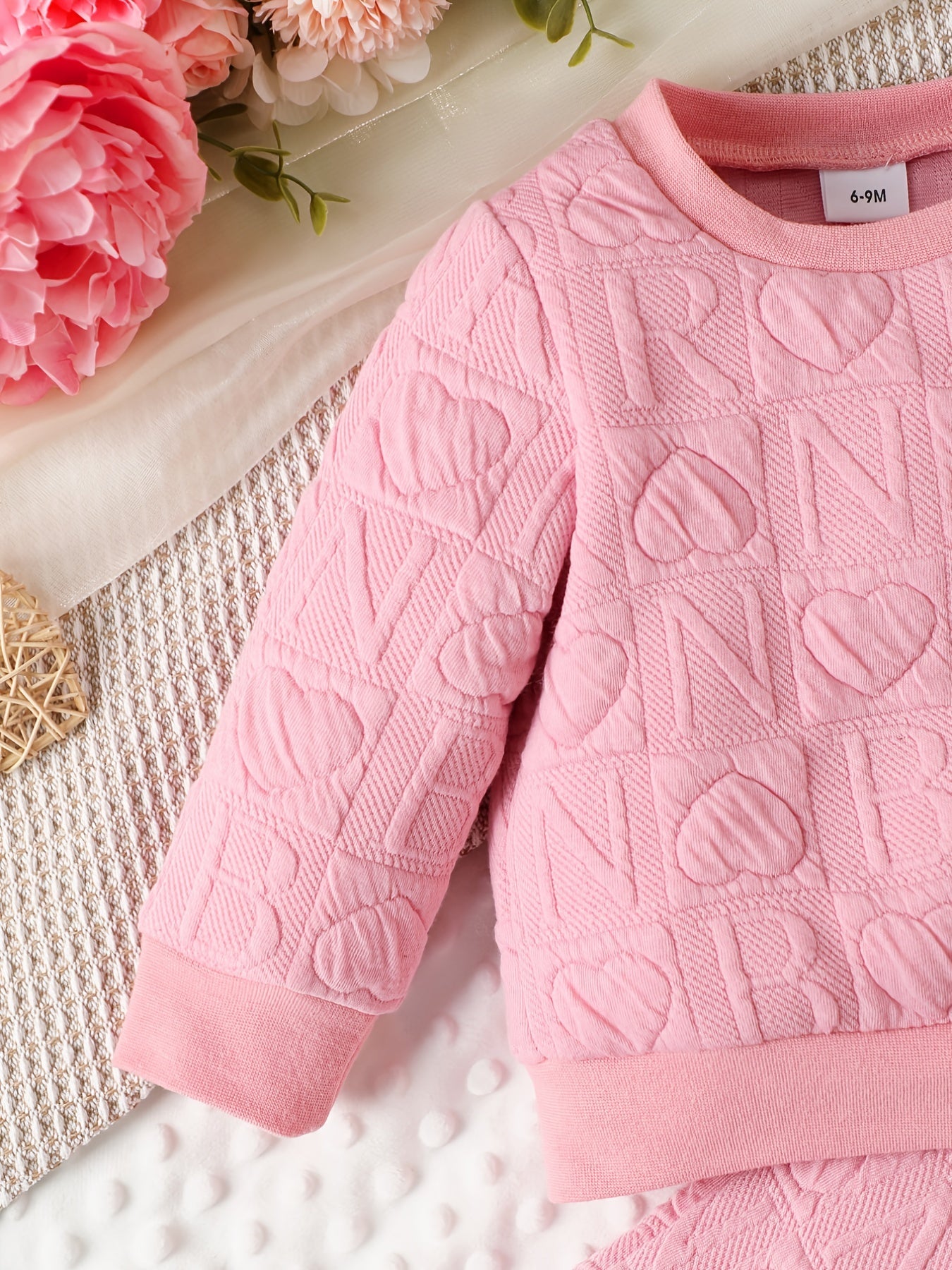 2pcs Baby Girls Heart Print Sweatshirt Sweatpants Set
