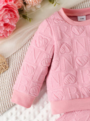 2pcs Baby Girls Heart Print Sweatshirt Sweatpants Set