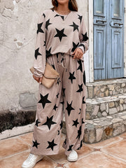 Star Print Top & Wide Leg Pants Set