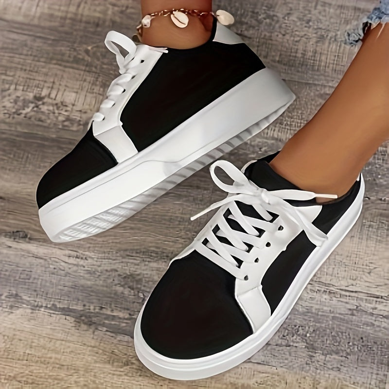 Women's Round Toe Low Board Shoes Anti slip Flats Lace up Sneakers