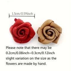 50pcs Mini 15mm Ribbon Rose Flowers DIY Embellishments Artificial Fabric Flower