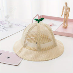 Baby Mesh Bucket Hat Grass Decor Fisherman Strap Sun Wind Rope
