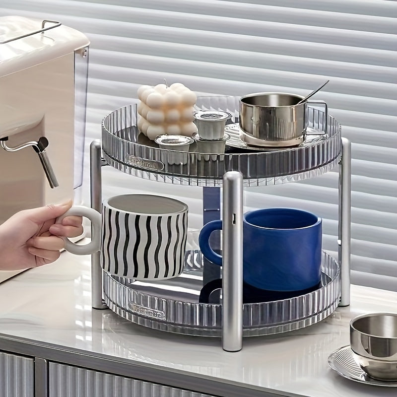 2-tier Cup Storage Rack for Living Room - Rotatable Household Desktop Organizer