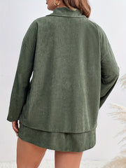 Solid Corduroy Top & Mini Skirt Two Piece Set