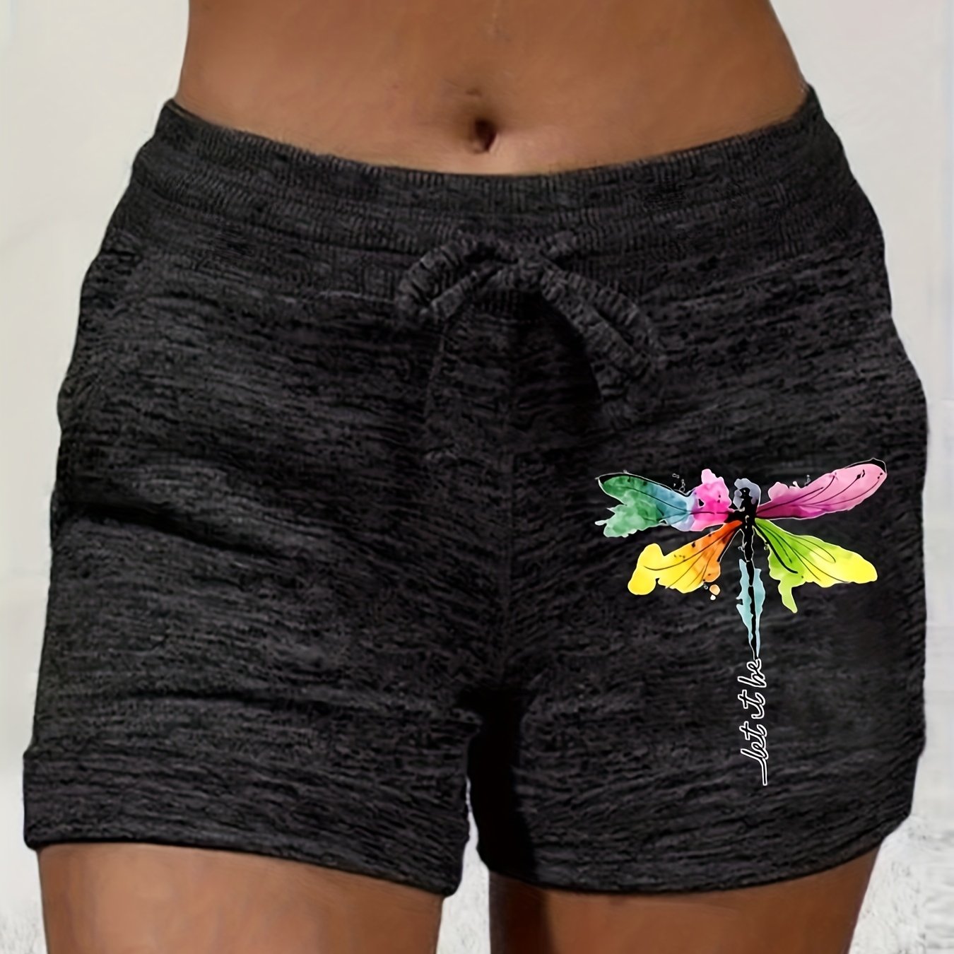 Dragonfly Print Drawstring Shorts Women's Casual Summer Shorts