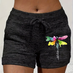 Dragonfly Print Drawstring Shorts Women's Casual Summer Shorts