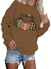 Pumpkin Print Long Sleeve Sweatshirt Crew Neck Fall Women's Clothing