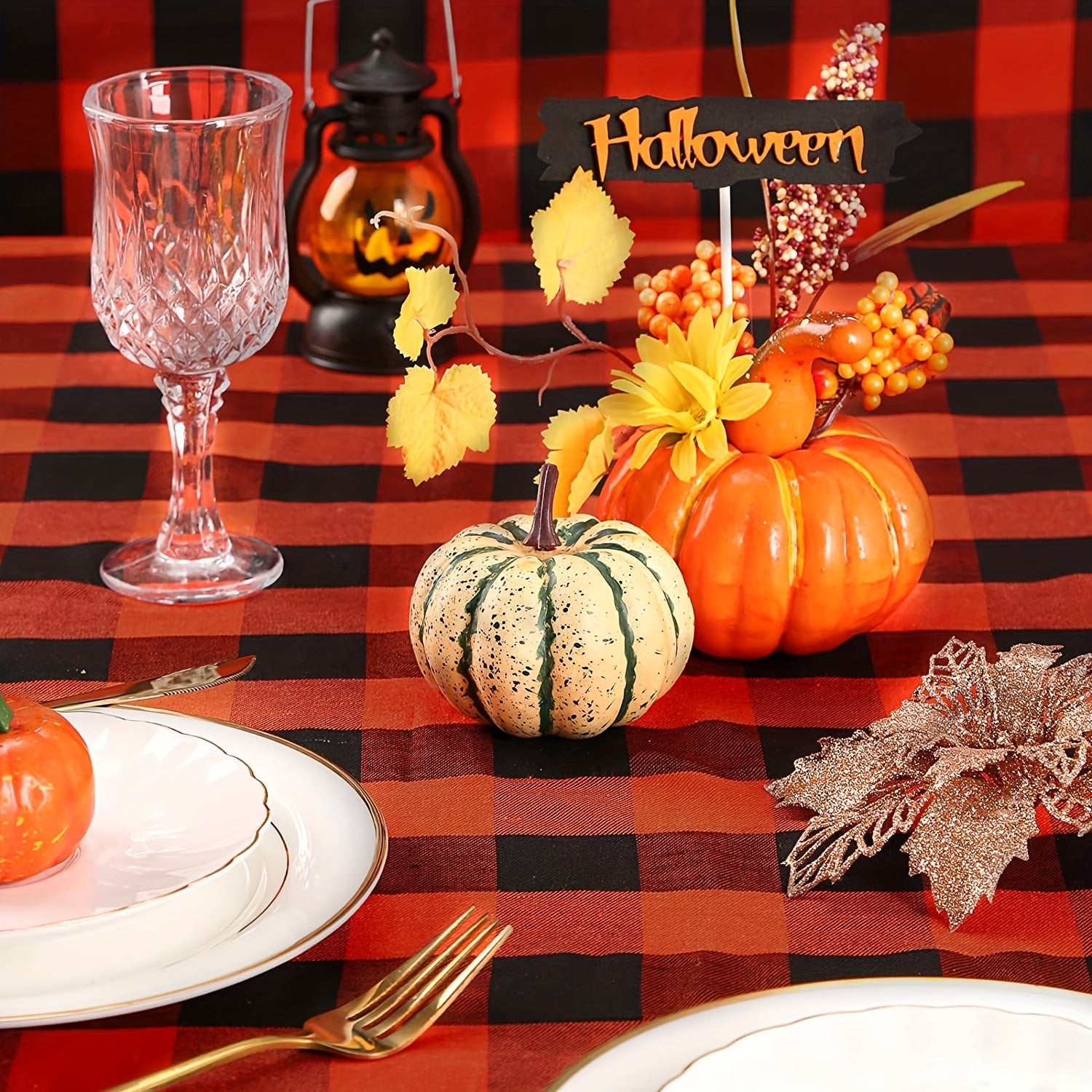 Red Christmas Plaid Tablecloth Waterproof Table Cover