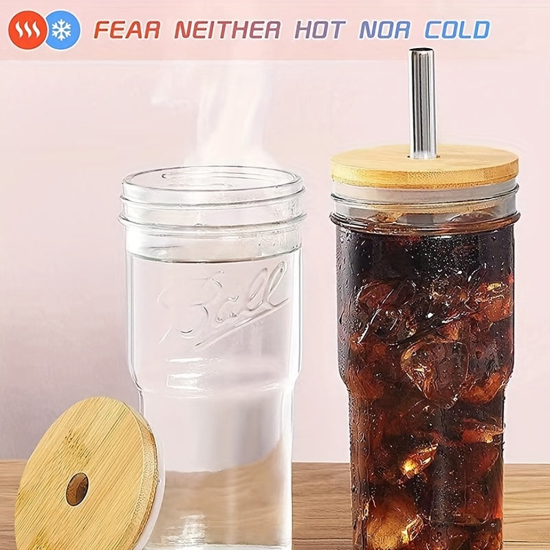 650ml Glass Tumbler w/ Bamboo Lid & Straw for Home Car Outdoor Parties