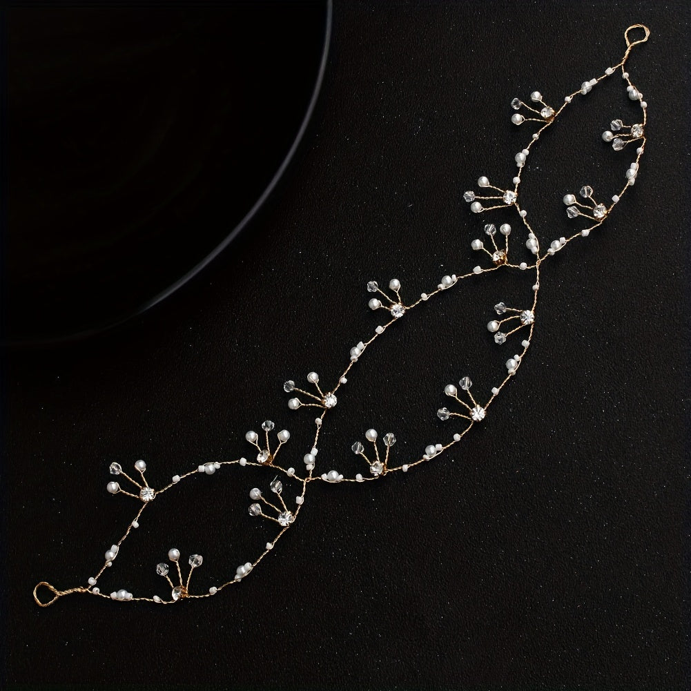 Faux Pearl Hair Chain Crystal Cross Hair Band