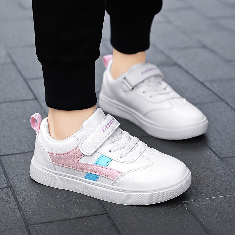 Girls Casual Sneakers Lightweight Breathable Hook And Loop Skate Shoes
