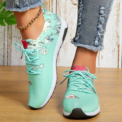 Floral Pattern Sneakers Lace Up Round Toe Lightweight Shoes
