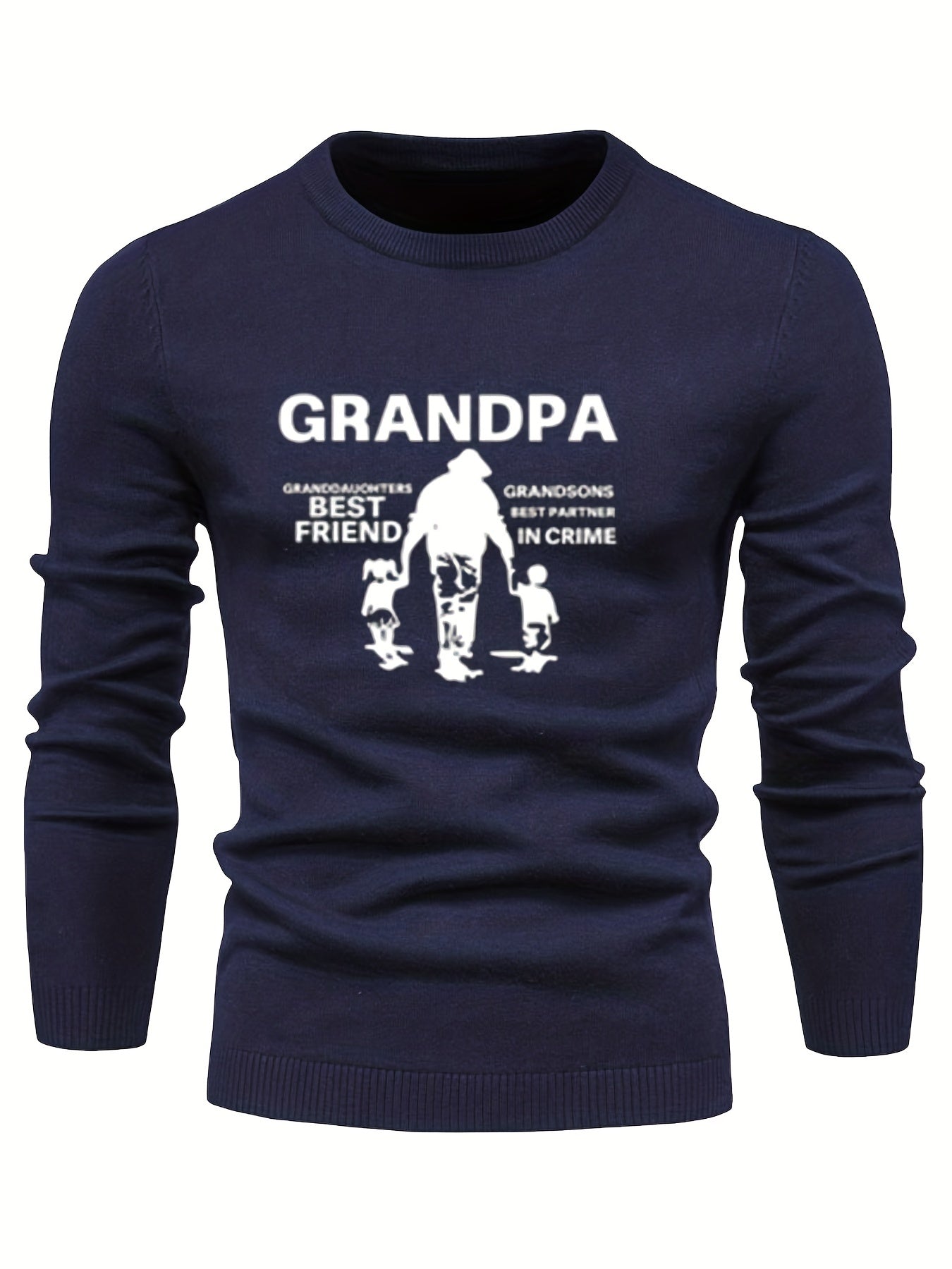 Grandpa Print Men's Casual Warm Mid Stretch Crew Neck Pullover Sweater