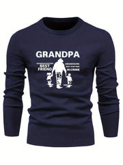 Grandpa Print Men's Casual Warm Mid Stretch Crew Neck Pullover Sweater