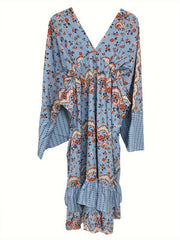 Boho Dress Women's Colorblock Floral Smock Dress