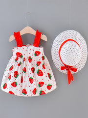 Baby Girls Strawberry Print Beach Dress with Hat