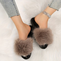 Fluffy Ball Decor Slippers Open Toe Lightweight Home Shoes
