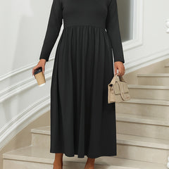 Maxi Dress Long Sleeve Round Neck Solid