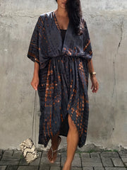 Boho Tie Dye Striped Kimono Cover Up With Belt