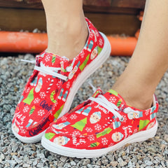 Women's Red Christmas Pattern Canvas Shoes Lightweight Sneakers