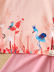 Girls Plant Print T-shirt & Shorts Set for Summer