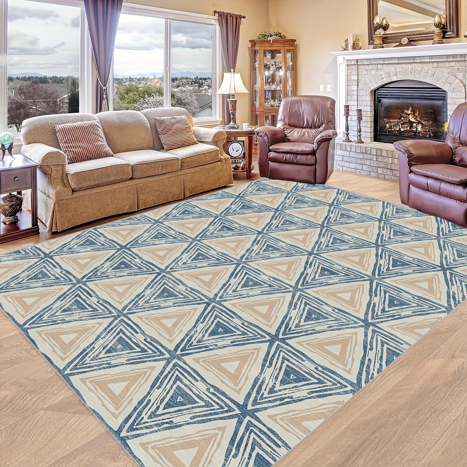 Soft Geometric Carpet Floor Mat for Living Room Bedroom - Machine Washable
