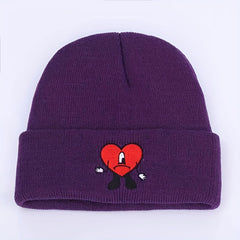 Heart Embroidery Beanie Unisex Warm Elastic Hip Hop Skull Cap