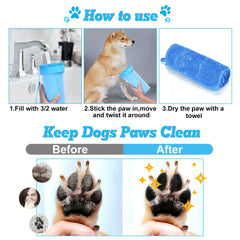3pcs Dog Foot Washer Cup, Massage Bath Brush, Soft Towel Set