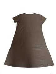 Floral Print Bat Sleeve Round Neck Stretch Dress With Pockets