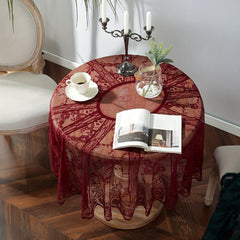American Style Round Lace Tablecloth Red Hollowed Out Christmas Table Cloth